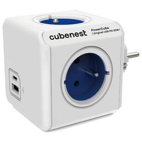 Rozbočovací zásuvka CubeNest Powercube Original USB PD 20W, USB, USB-C, 4x zásuvka (PC220BL) bílá/modrá