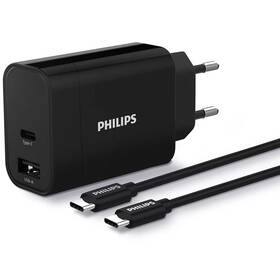 Nabíječka do sítě Philips 1x USB-C, 1x USB A + USB-C kabel 1m (DLP2621C/12) černá
