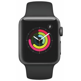 Chytré hodinky Apple Watch Series 3 GPS 38mm pouzdro z vesmírně šedého hliníku - černý sportovní řemínek (MTF02CN/A)