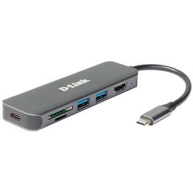 USB Hub D-Link 6v1 z USB-C na HDMI se čtečkou SD/microSD karet a funkcí Power Delivery (DUB-2327) šedý