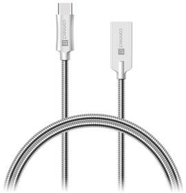 Kabel Connect IT Wirez Steel Knight USB/USB-C, ocelový, opletený, 1m (CCA-5010-SL) stříbrný