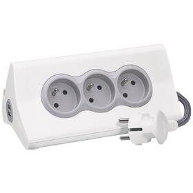 Kabel prodlužovací Legrand 3x zásuvka, USB, 1,5m šedá barva
