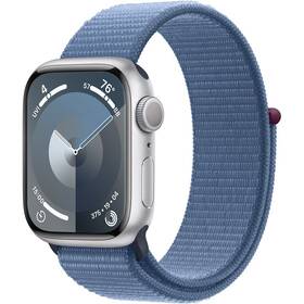 Chytré hodinky Apple Watch Series 9 GPS 41mm pouzdro ze stříbrného hliníku - ledově modrý provlékací sportovní řemínek (MR923QC/A)