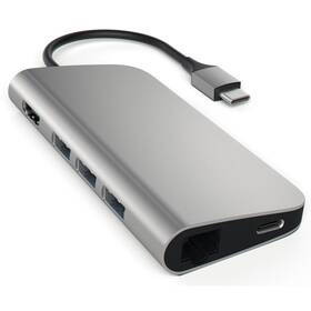 USB Hub Satechi Aluminium USB-C/HDMI, 3x USB 3.0, USB-C, RJ45, SD, Micro SD (ST-TCMAM) šedý