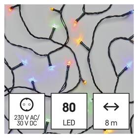 Vánoční osvětlení EMOS 80 LED řetěz, 8 m, venkovní i vnitřní, multicolor, časovač 
