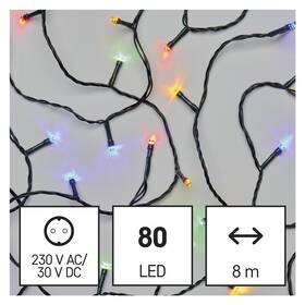 Vánoční osvětlení EMOS 80 LED řetěz, 8 m, venkovní i vnitřní, multicolor, časovač (D4AM02) - zánovní - 12 měsíců záruka