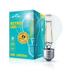 Žárovka LED ETA RETRO LEDka klasik filament 8W, E27, teplá bílá (A60W8WWF)