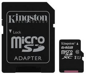 Paměťová karta Kingston Canvas Select MicroSDXC 64GB UHS-I U1 (80R/10W) + adapter (SDCS/64GB)