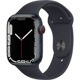 Chytré hodinky Apple Watch Series 7 GPS + Cellular, 45mm pouzdro z půlnočně inkoustového hliníku - temně inkoustový sportovní řemínek (MKJP3HC/A)