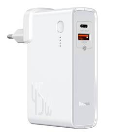 Nabíječka do sítě Baseus Power Station GaN 2v1 QC USB, USB-C a powerbanka 10000mAh 45W + USB-C kabel 1m (PPNLD-C02) bílá