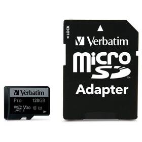 Paměťová karta Verbatim Pro microSDXC 128GB UHS-I V30 U3 (90R/45W) + adaptér (47044)