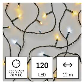 Vánoční osvětlení EMOS 120 LED řetěz blikající, 12 m, venkovní i vnitřní, teplá/studená bílá, časovač (D4AN02) - rozbaleno - 24 měsíců záruka