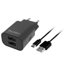Nabíječka do sítě GoGEN ACH 205 C, 2x USB 2A, 10W + USB-C kabel 1m (ACH205CB) černá