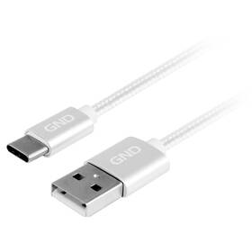 Kabel GND USB / USB-C, 2m, opletený stříbrná barva
