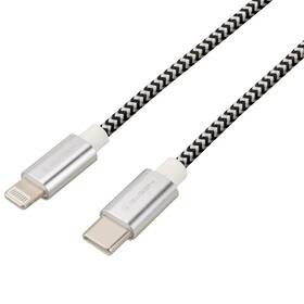 Kabel GoGEN USB-C / Lightning, 3m, opletený stříbrná barva
