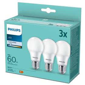 Žárovka LED Philips klasik, 8W, E27, studená bílá (3ks) (8718699694944)