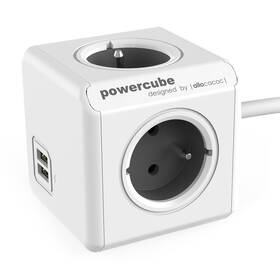Kabel prodlužovací Powercube Extended USB, 4x zásuvka, 2x USB, 1,5m šedý/bílý