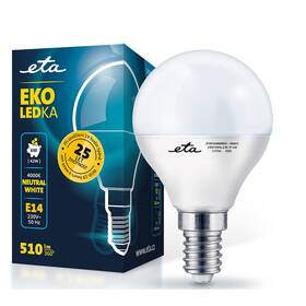 Žárovka LED ETA EKO LEDka mini globe 6W, E14, neutrální bílá (ETAP45W6NW01) - rozbaleno - 24 měsíců záruka
