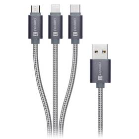 Kabel Connect IT Wirez 3in1 USB/USB-C + MicroUSB + Lightning, 1,2m (CI-1229) stříbrný