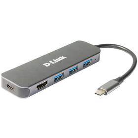 USB Hub D-Link 5v1 z USB-C na HDMI a funkcí Power Delivery (DUB-2333) šedý