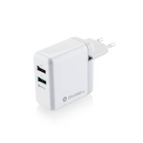 Nabíječka do sítě GoGEN ACHQ 203, 2x USB, 2,4A s funkcí rychlonabíjení QC 3.0 bílá - rozbaleno - 24 měsíců záruka