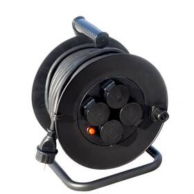 Kabel prodlužovací na bubnu Solight 4 zásuvky, venkovní, 50m gumový kabel, 3x 1,5mm2, IP44 (PB34) černý