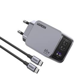 Nabíječka do sítě UGREEN Nexode Pro 65W GaN, 2x USB-C, 1xUSB-A (25871) stříbrná