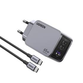 Nabíječka do sítě UGREEN Nexode Pro 65W GaN, 2x USB-C, 1xUSB-A stříbrná barva
