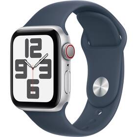 Chytré hodinky Apple Watch SE 2023 GPS + Cellular 44mm pouzdro ze stříbrného hliníku - bouřkově modrý sportovní řemínek - S/M (MRHF3QC/A)