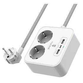 Kabel prodlužovací Viking AC23, 2x zásuvka, 2x USB, 1x USB-C, 1,5m bílá barva
