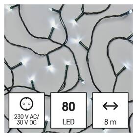Vánoční osvětlení EMOS 80 LED řetěz, 8 m, venkovní i vnitřní, studená bílá, časovač (D4AC02)