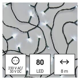 Vánoční osvětlení EMOS 80 LED řetěz, 8 m, venkovní i vnitřní, studená bílá, časovač 
