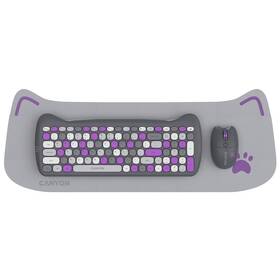 Klávesnice s myší Canyon Kitty edice HSET-W6  bezdrátový set + podložka,  CZ layout šedá barva
