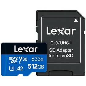 Paměťová karta Lexar 633x microSDXC 512GB UHS-I (100R/70W) C10 A2 V30 U + adaptér (LSDMI512BB633A)