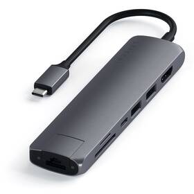 USB Hub Satechi USB-C Slim Multiport (1xHDMI 4K,2x USB 3.0, USB-C, Micro SD, SD, RJ45) (ST-UCSMA3M) šedý