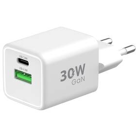 Nabíječka do sítě WG 1x USB, 1x USB-C, GaN, 30 W + USB-C kabel 1 m bílá barva
