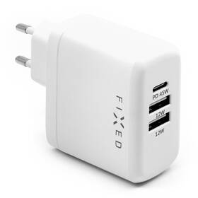 Nabíječka do sítě FIXED USB-C PD, 2x USB 2.0, 45W (FIXC45-C2U-WH) bílá