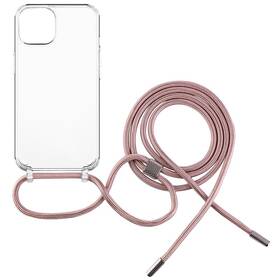 Kryt na mobil FIXED Pure Neck s růžovou šňůrkou na krk na Apple iPhone 12/12 Pro (FIXPUN-558-PI) průhledný