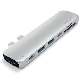USB Hub Satechi USB-C PRO Hub (HDMI 4K, PassThroughCharging, 2x USB 3.0, 2xSD, ThunderBolt 3) (ST-CMBPS) stříbrný