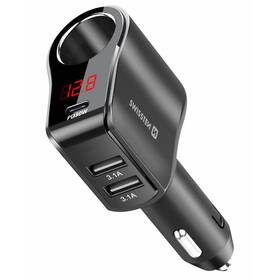 Adaptér do auta Swissten 1x CL, 1x UCB-C PD a 2x USB-A, 108 W - 216 W černá barva
