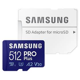 Paměťová karta Samsung Micro SDXC PRO+ 512GB UHS-I U3 (160R/120W) + SD adaptér (MB-MD512KA/EU)