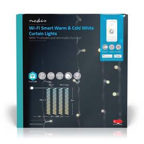Vánoční osvětlení Nedis SmartLife LED, Wi-Fi, Teplá až studená bílá, 200 LED, 3 m, Android / IOS (WIFILXC02W200) - rozbaleno - 24 měsíců záruka