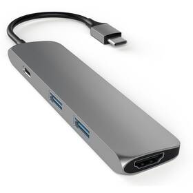 USB Hub Satechi Aluminum SLIM USB-C/HDMI, 2x USB 3.0, USB-C (ST-CMAM) šedý
