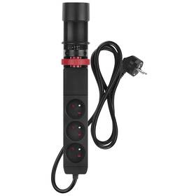 Kabel prodlužovací EMOS 3x zásuvka, 2×USB-A + 1×USB-C, uchycení na stůl, vypínač, 1,5m černá barva
