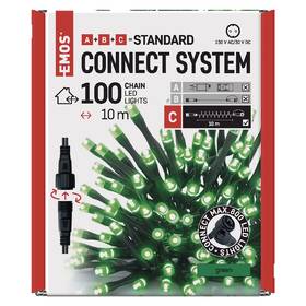 Spojovací řetěz EMOS 100 LED Standard, 10 m, venkovní i vnitřní, zelená, časovač - rozbaleno - 24 měsíců záruka