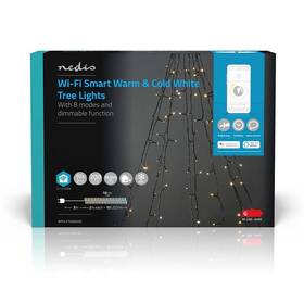 Vánoční osvětlení Nedis SmartLife LED, Wi-Fi, Teplá až studená bílá, 200 LED, 10 x 2 m, Android / IOS (WIFILXT02W200)