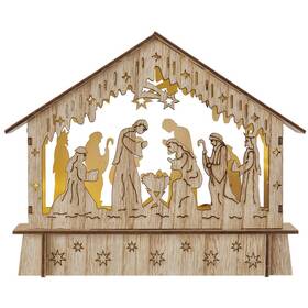 LED dekorace EMOS vánoční betlém dřevěný, 15 cm, 2x AA, vnitřní, teplá bílá, časovač (DCWW34)
