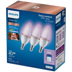 Chytrá žárovka Philips Smart LED 4,9 W, E14, RGB, 3 ks (929002448836) - rozbaleno - 24 měsíců záruka