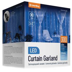 Vánoční osvětlení ColorWay vnitřní, 300 LED, 3× 3m, 220–240V AC, modrá (CW-GW-300L33VBL) - zánovní - 12 měsíců záruka