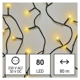 Vánoční osvětlení EMOS 80 LED cherry řetěz - kuličky, 8 m, venkovní i vnitřní, teplá bílá, časovač (D5AW02)